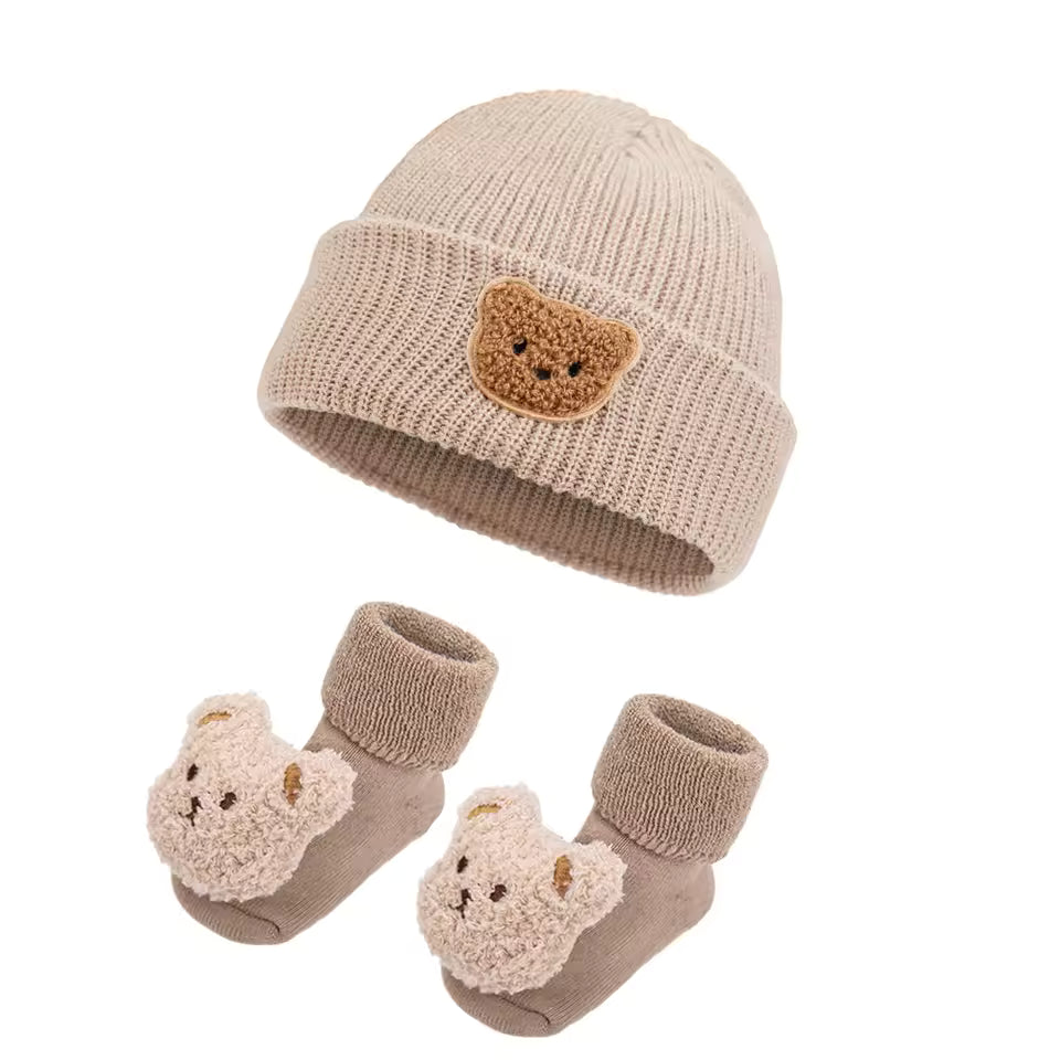 CozyCubz BearySnug Beanie & No-Slip Socks Set