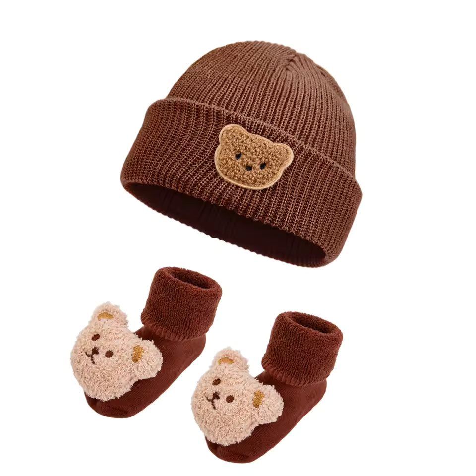 CozyCubz BearySnug Beanie & No-Slip Socks Set