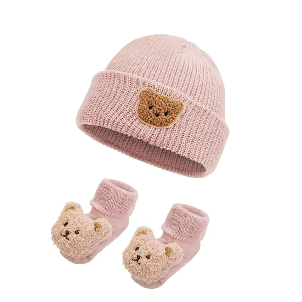 CozyCubz BearySnug Beanie & No-Slip Socks Set