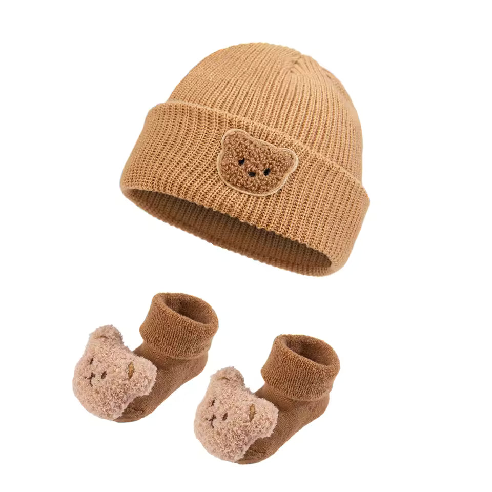 CozyCubz BearySnug Beanie & No-Slip Socks Set
