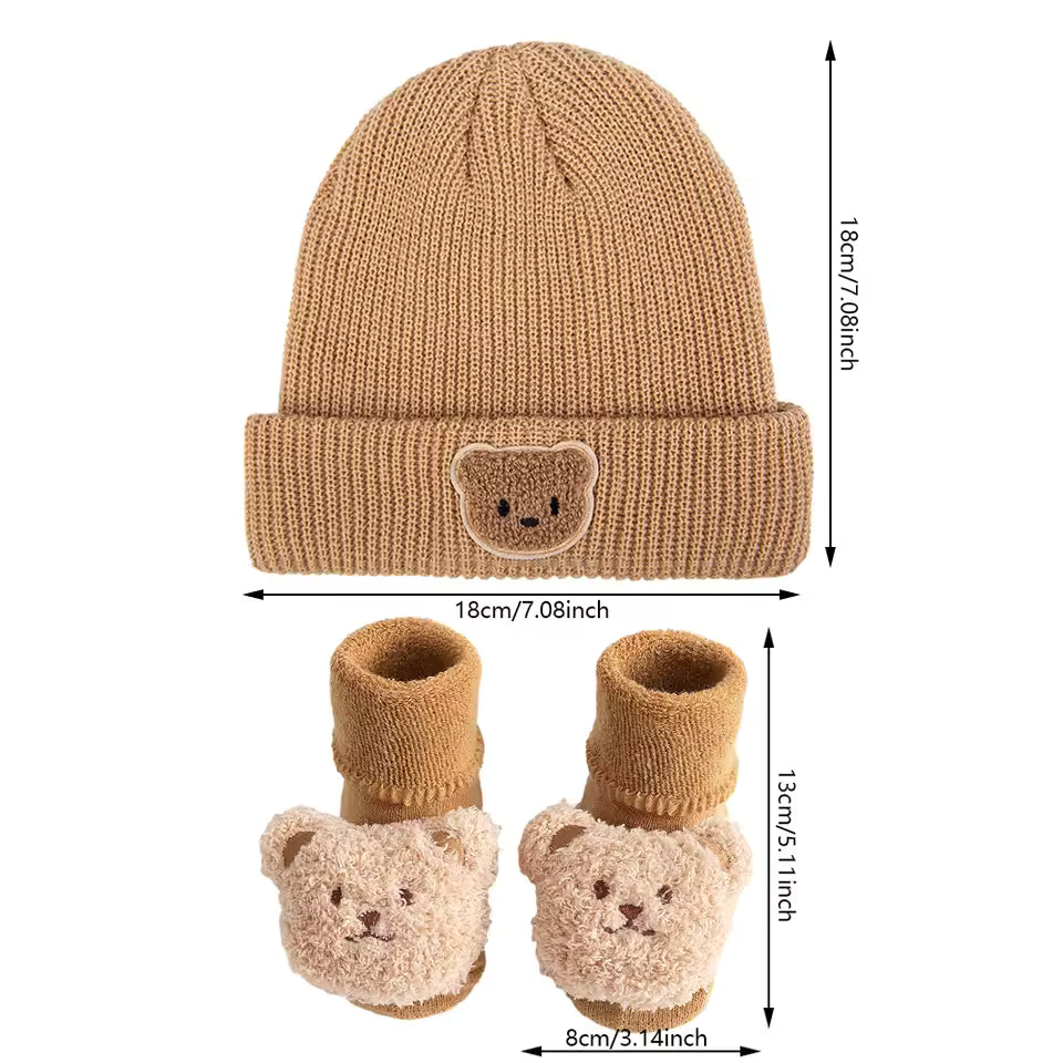 CozyCubz BearySnug Beanie & No-Slip Socks Set
